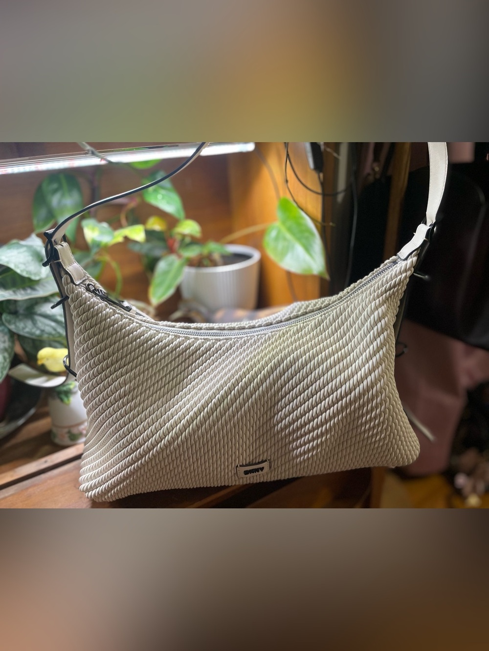 DKNY White Quilted Shoulder Bag